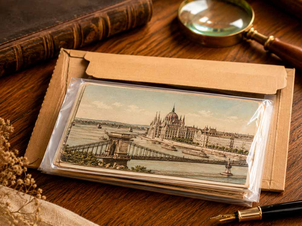Alte Ansichtskarten aus Ungarn geschützt verpackt in Kunststoffhülle und stabilem Umschlag