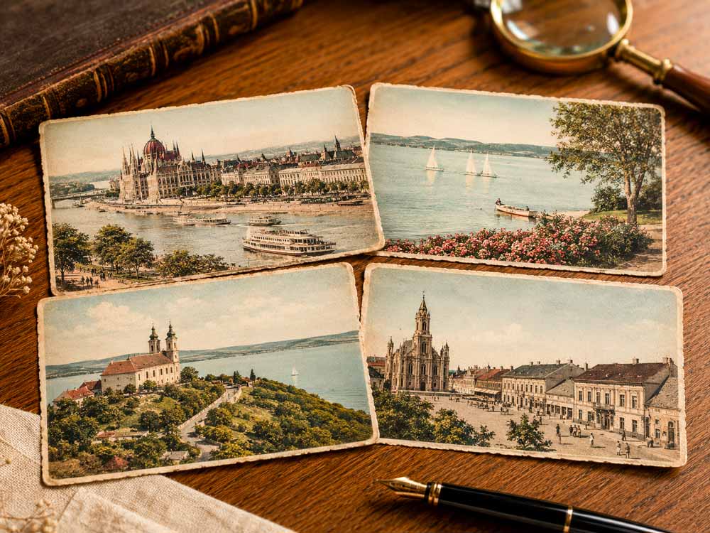 Alte Postkarten aus Budapest, Balaton und Tihany als historische Ansichtskarten Ungarn