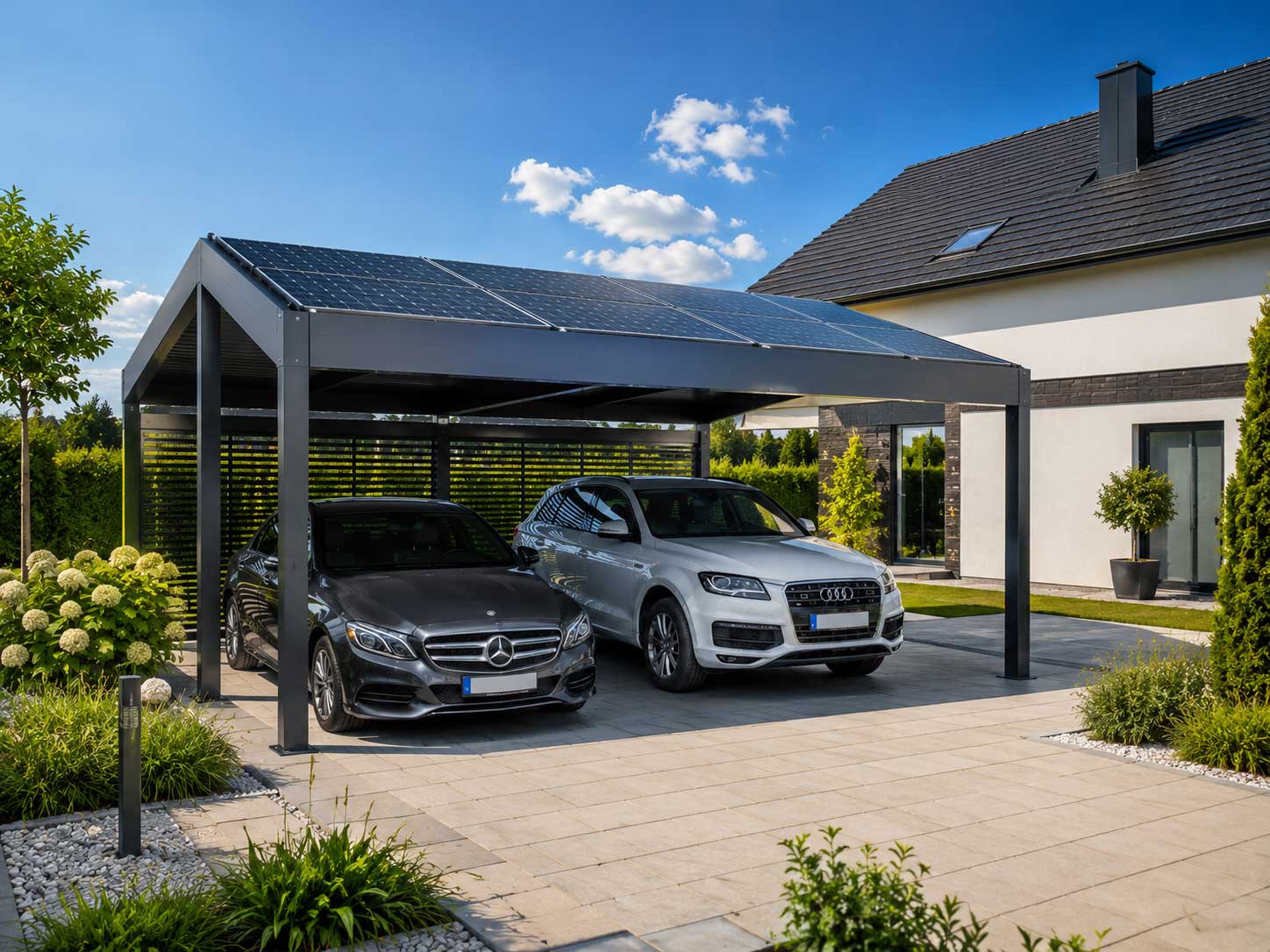 Carport Solardach mit Photovoltaik-Modulen für nachhaltige Energie