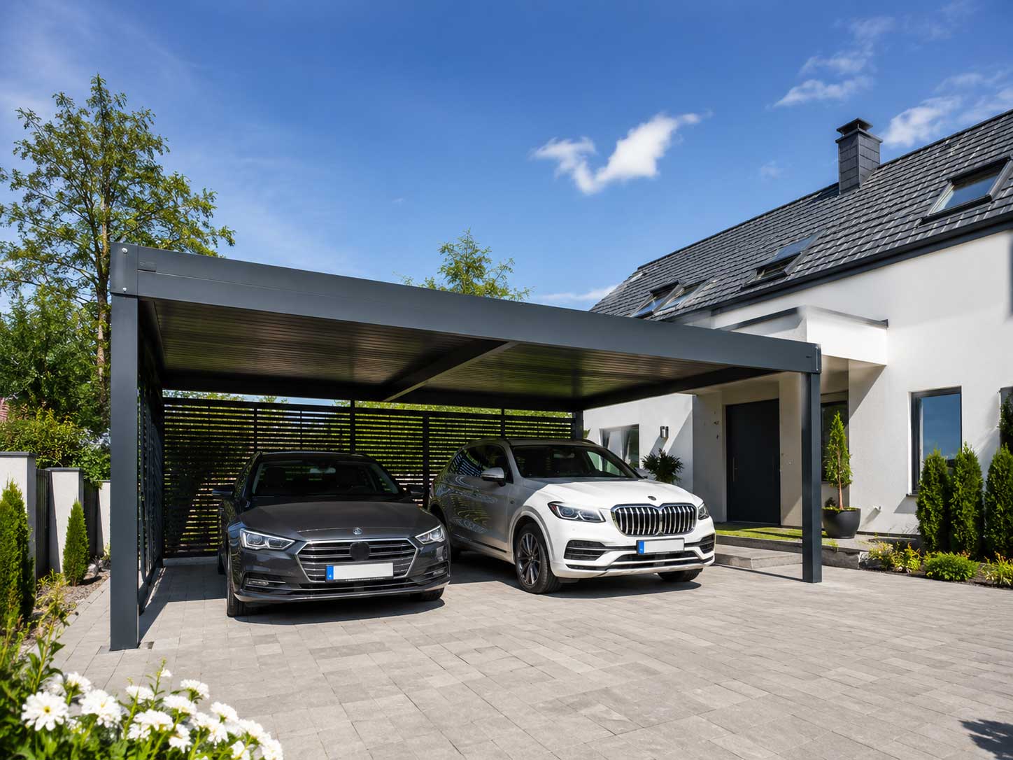 Doppelcarport für zwei Autos aus Aluminium – Carport mit Montage in Ungarn