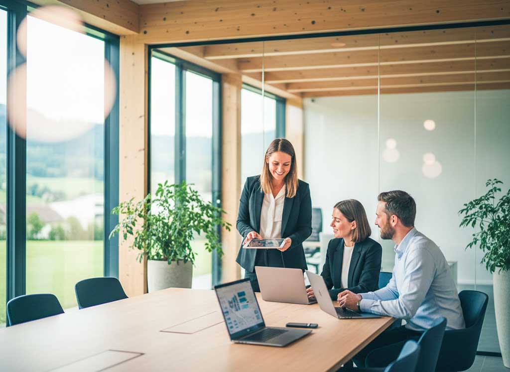 Branchen Schwandorf und Oberpfalz: Drei Unternehmer im digitalen Strategie-Meeting zur regionalen Wirtschaftsentwicklung