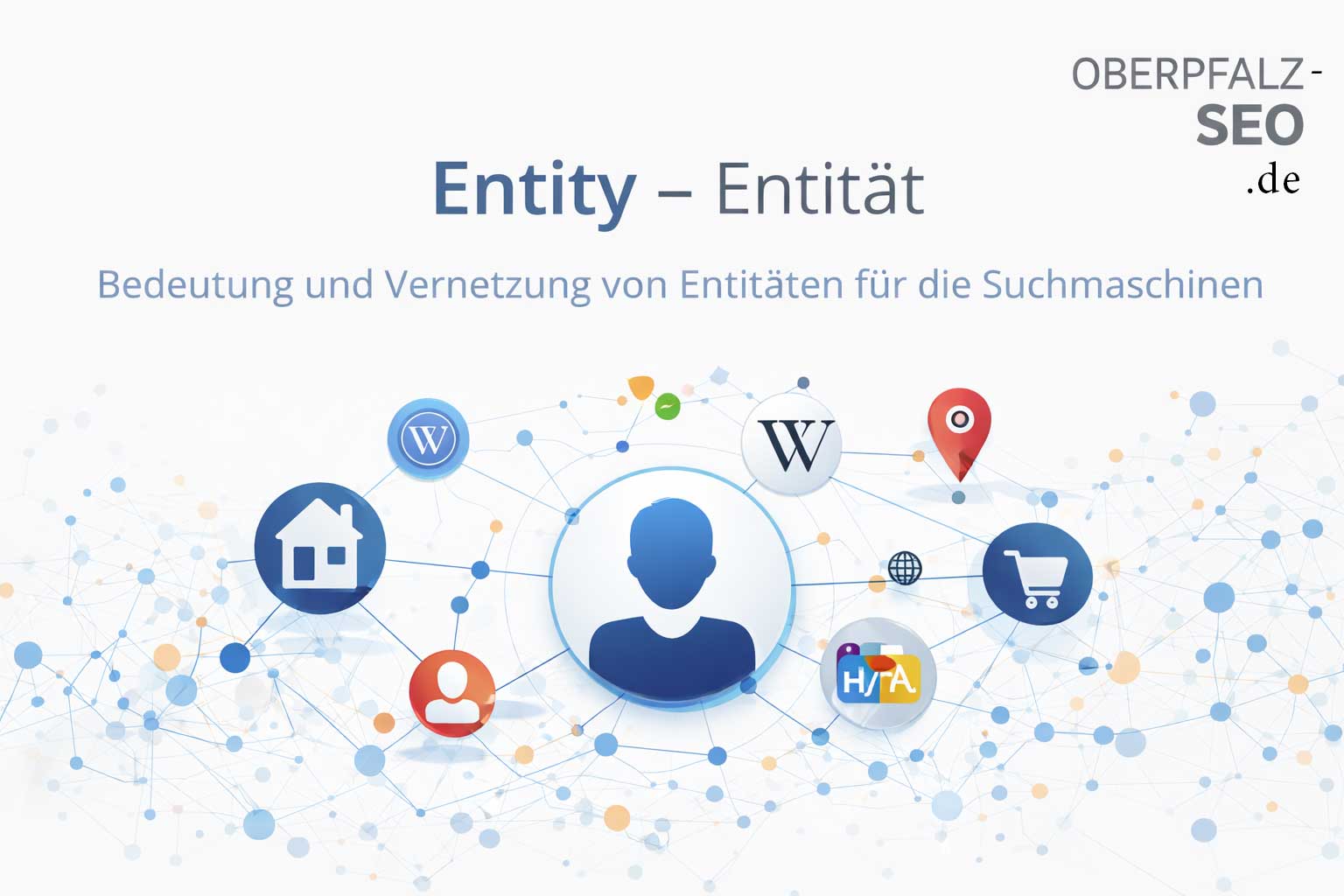 Entity (Entität) im SEO erklärt – Symbolbild mit vernetzten Knotenpunkten zur Darstellung von Beziehungen im Knowledge Graph und KI-Systemen