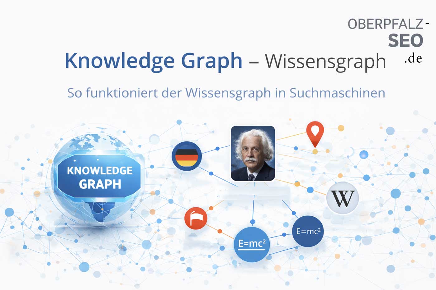 Knowledge Graph erklärt – Darstellung einer fiktiven Person mit verknüpften Entities wie Beruf, Herkunft und Konzepten zur Erklärung der Wissensgraph-Struktur in Suchmaschinen und KI-Systemen