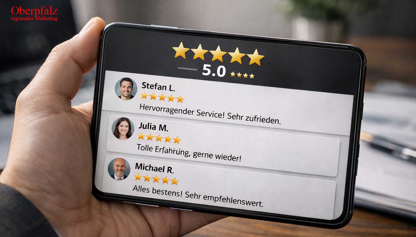 Smartphone-Ansicht mit Google Maps Ergebnissen für lokale Dienstleister in der Oberpfalz