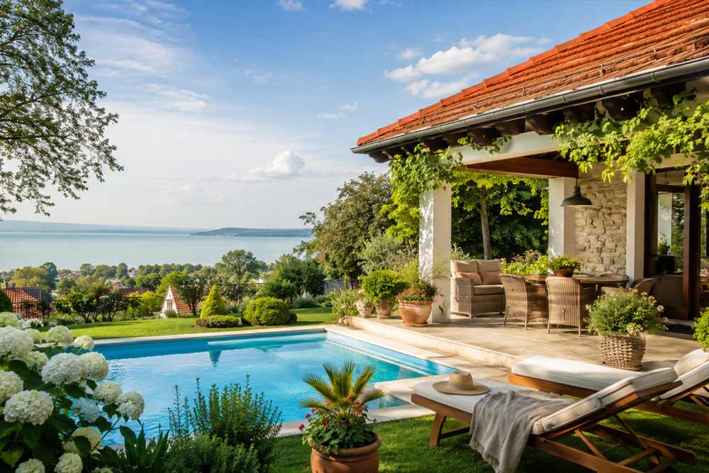 Ferienhaus in Ungarn direkt vermieten Ferienhaus in Ungarn mit Pool, Garten und Blick auf den Balaton – Symbolbild für Ferienhaus direkt vermieten